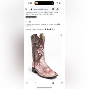 Shyanne OldWest Girls Sparkling Pink and Brown Embroidered Leather Heeled Boots